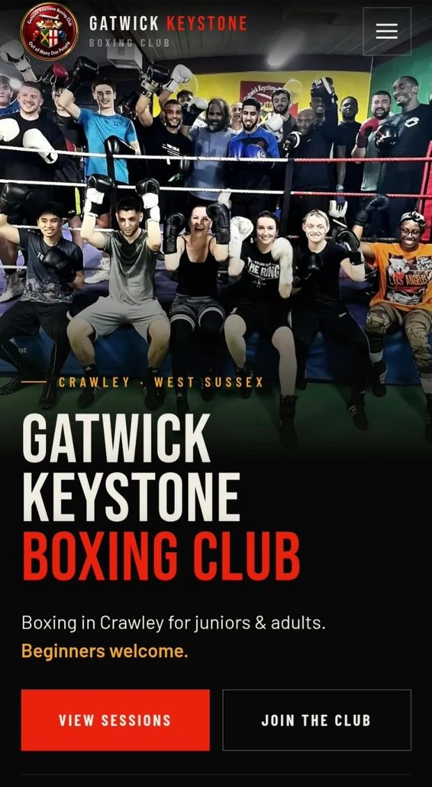 Gatwick Keystone Boxing Club website on a phone